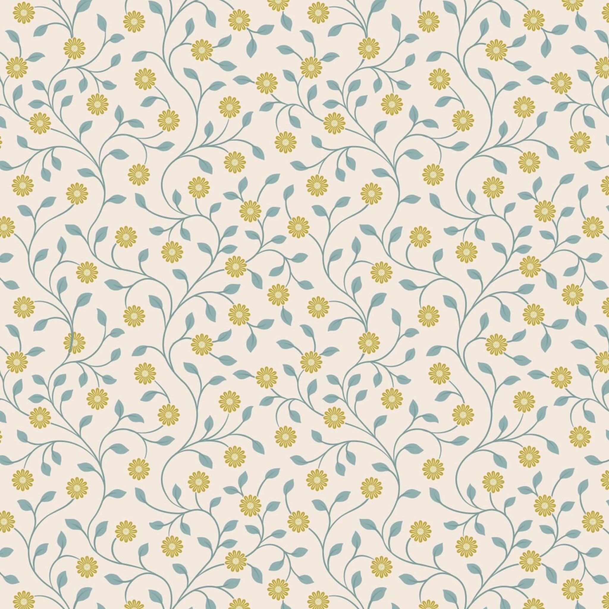 Tiny gold flowers and foliage on a cream cotton fabric - Wintertide by Lewis and Irene