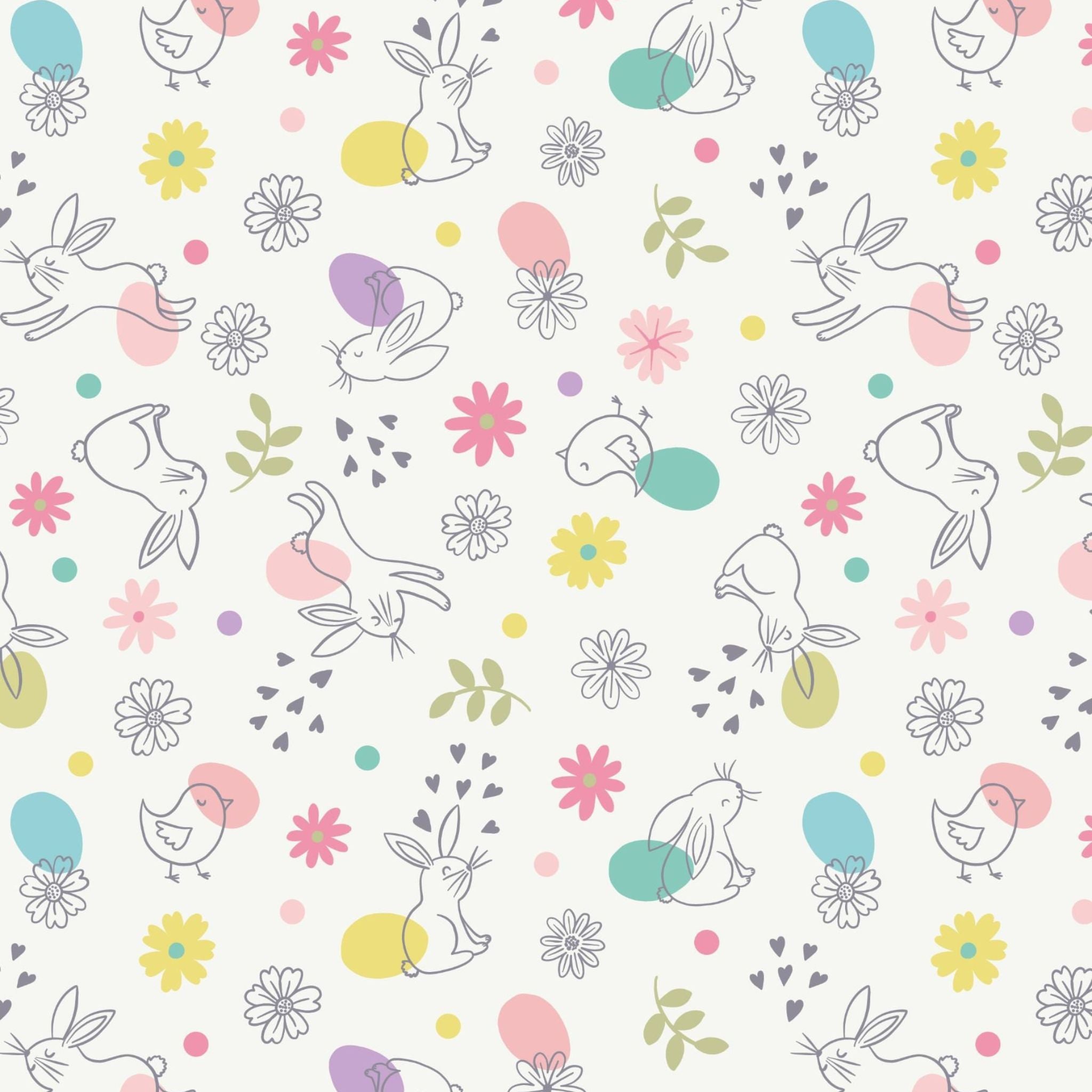 chicks, eggs and bunnies on cream cotton fabric - Spring Treeats by Lewis and Irene