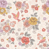 cream cotton fabric with pastel flowers and birds - Hannah's Flowers by Lewis & Irene