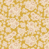 White flowers with outlines on a mustard yellow cotton fabric - Hannah's Flowers by Lewis and Irene