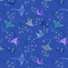 Stingrays on blue cotton fabric with silver metallic - Moontide by Lewis and Irene