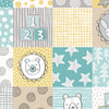 Bunny and Bear patches Yellow Teal 100% cotton fabric - Bella Bunny & Bear by Lewis & Irene