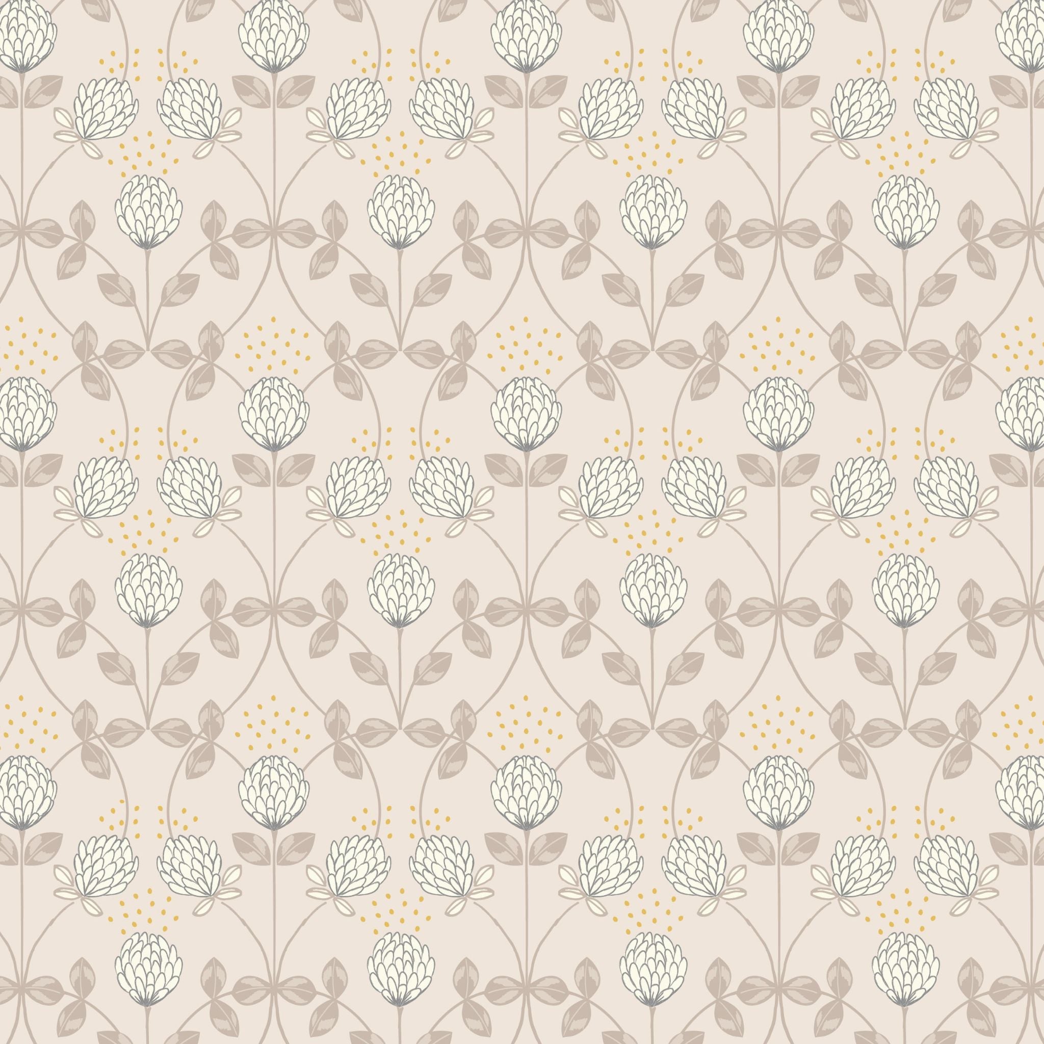 White clover on a natural cotton fabric with gold metallic leaves - Honey Bee by Lewis and Irene