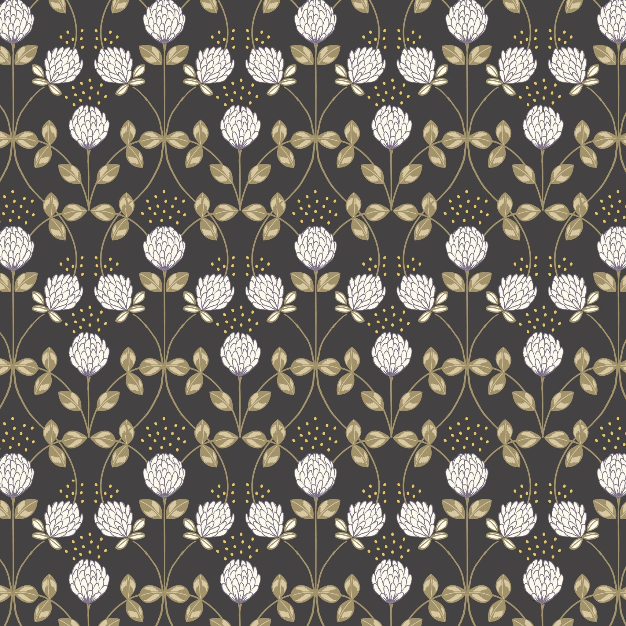 Clover on natural with gold metallic cotton fabric - Honey Bee by Lewis & Irene A653.1
