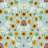 Beehives, bees and sunflowers on blue cotton fabric - Sunflowers by Lewis and Irene