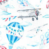 Load image into Gallery viewer, Air balloon and plane on white cotton fabric