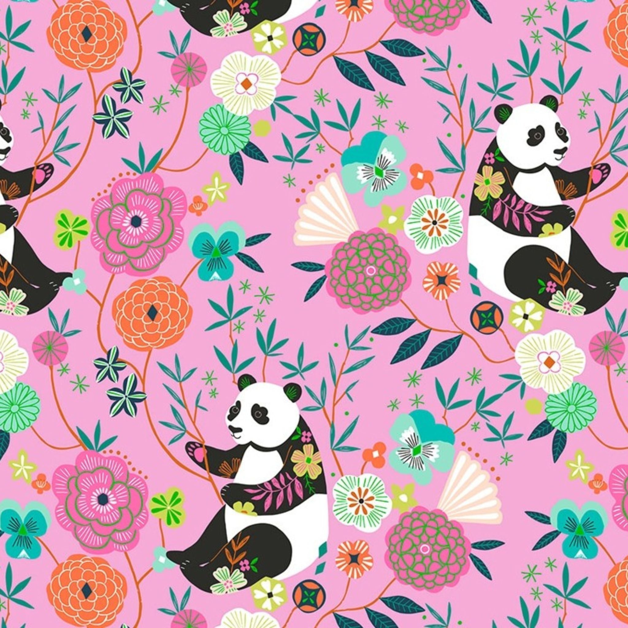Red Pandas on peach cotton - Blossom Days - Dashwood Studio