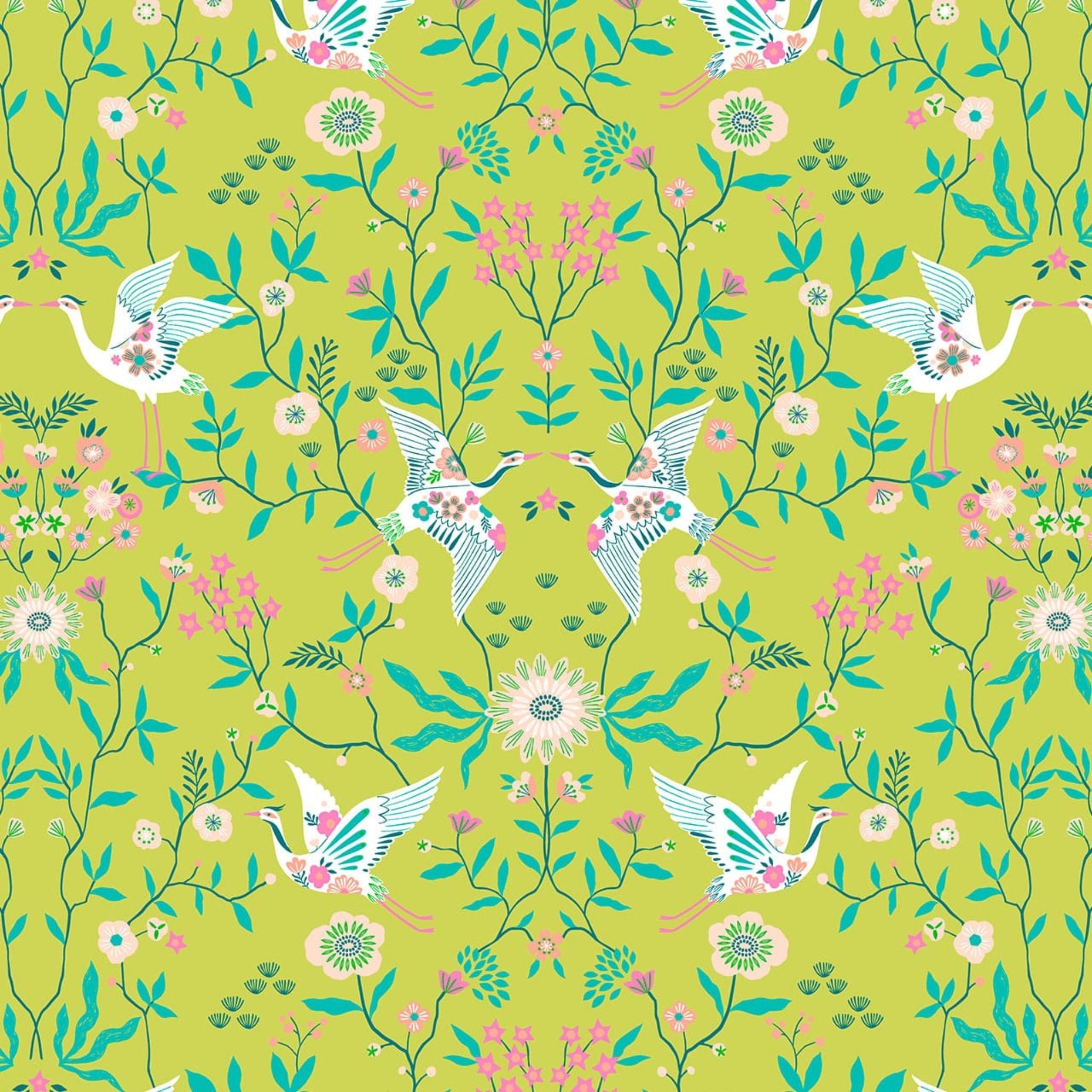 Herons on turquoise cotton - Blossom Days - Dashwood Studio