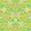 Herons in flight on a lime green Chinese inspired cotton fabric - Blossom Days - Dashwood Studio