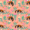 Red pandas on a coral Chinese inspired cotton fabric - Blossom Days - Dashwood Studio