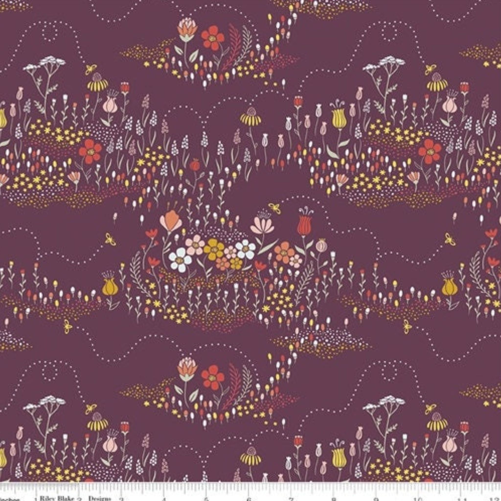 Bees on coral pink cotton fabric - Harmony by Riley Blake