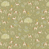 Ponies in a field of flowers on a green cotton fabric - Storybook Farm - Dear Stella