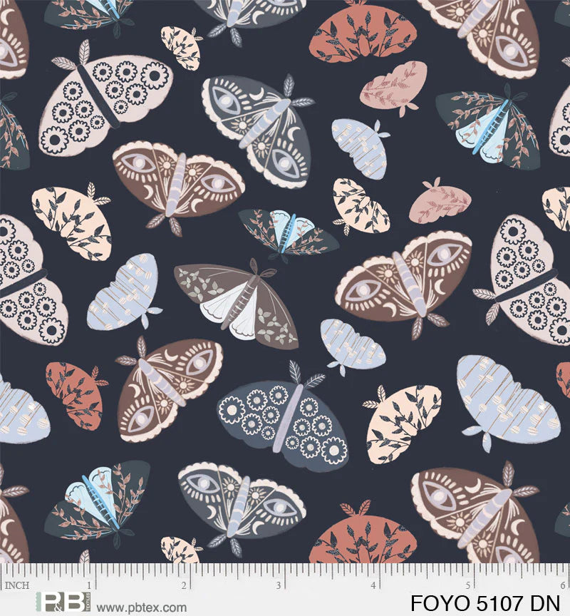 Robins on dark blue cotton fabric - Fawn'd of You - P & B Textiles