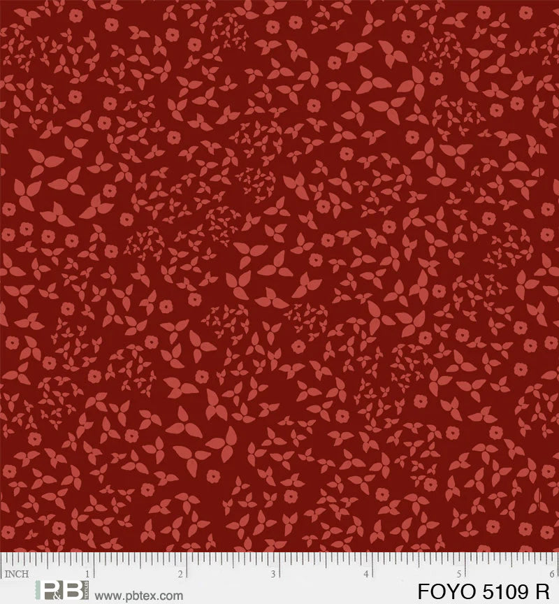 Deep red monochrome leaves cotton fabric - Fawn'd of You - P & B Textiles