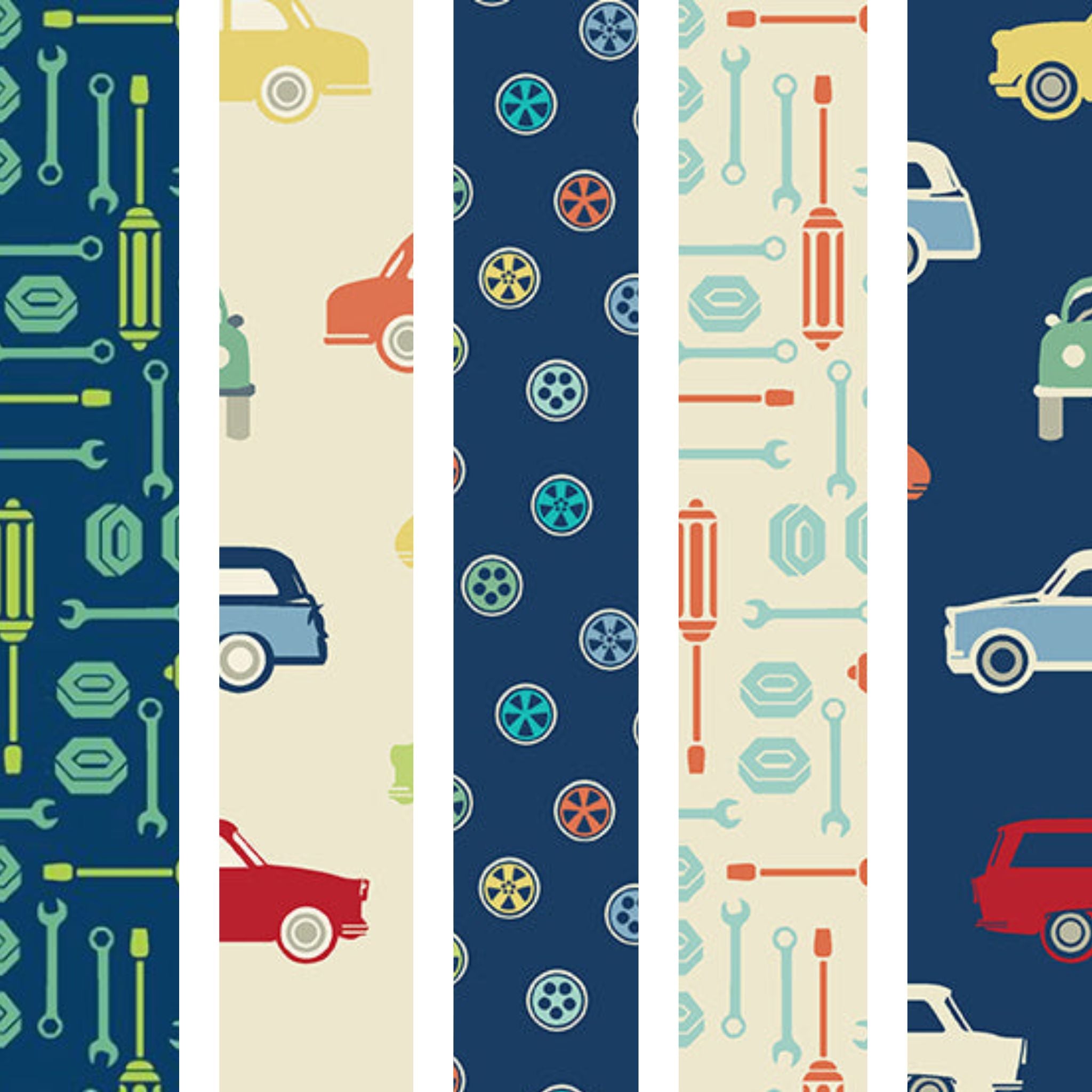 car lovers fat quarter bundle with vintage cars, wheels and tools - Sweet Ride by Laundry Basket Quilts