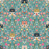 country houses on a blue floral cotton fabric - Strawberry tea by Dashwood Studio