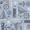 Lighthouses on blue cotton fabric - Bon Voyage - Michael Miller