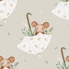 Little mouse in an upturned umbrella on tofu cotton jersey