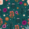 Insects on deep green cotton fabric - Night and Day - Dashwood Studio