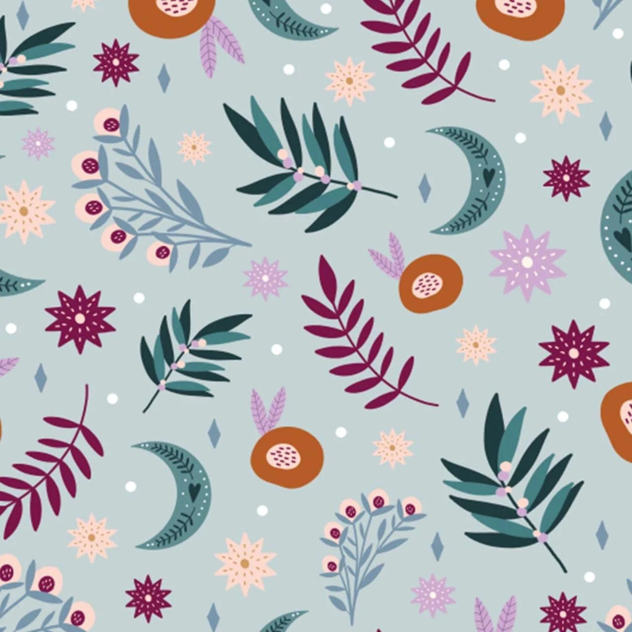 Foliage on grey cotton fabric - Night and Day - Dashwood Studio