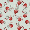 Red apples on green/blue wide cotton fabric - FabricArt