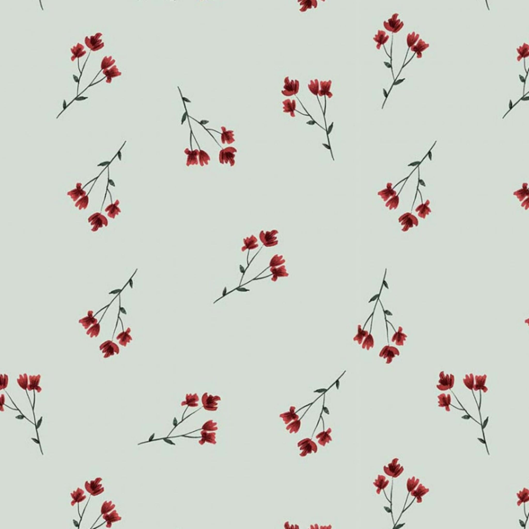 Red flowers on green/blue wide cotton fabric - FabricArt