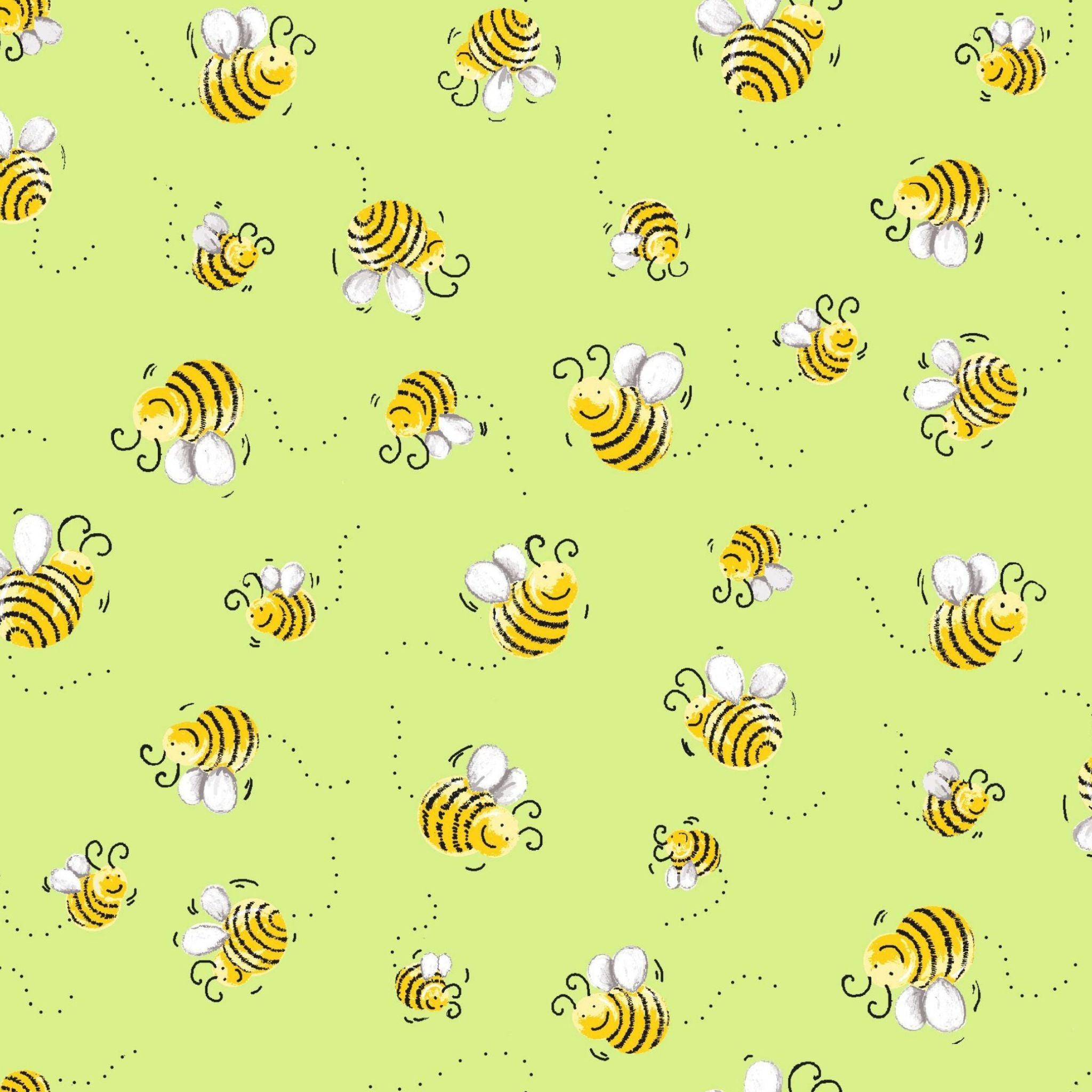 Bees on green 100% cotton fabric - Susy Bee