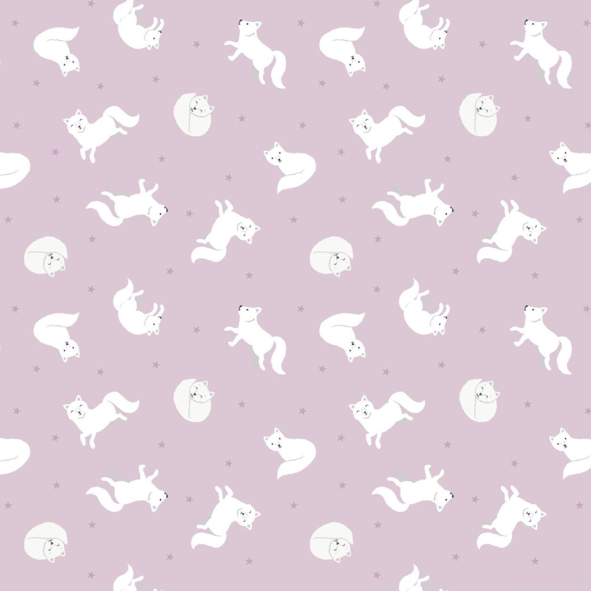 Arctic fox on winter pink with pearl on cotton fabric - 'Polar Animals' Lewis & Irene