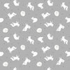 Arctic fox on silver grey with pearl on cotton fabric - 'Polar Animals' Lewis & Irene