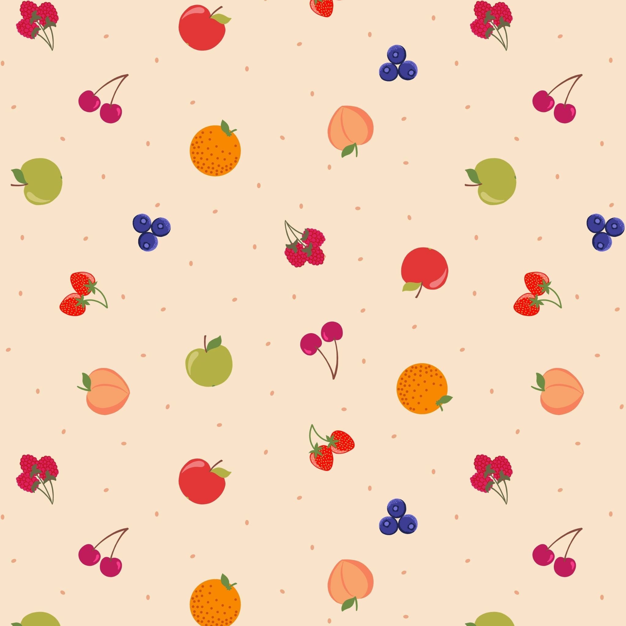 apples and fruit on a dark cream cotton - small things sweet by Lewis and Irene