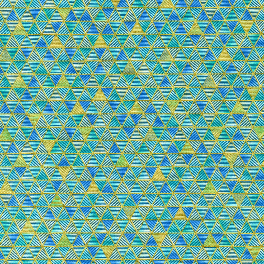 Geometric shapes in aqua, blue and gold - Ancient Beaty by Robert Kaufman