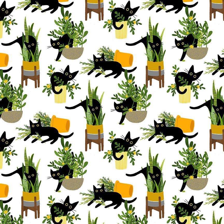 Black cats in plant pots - Feline Fancy - Dear Stella