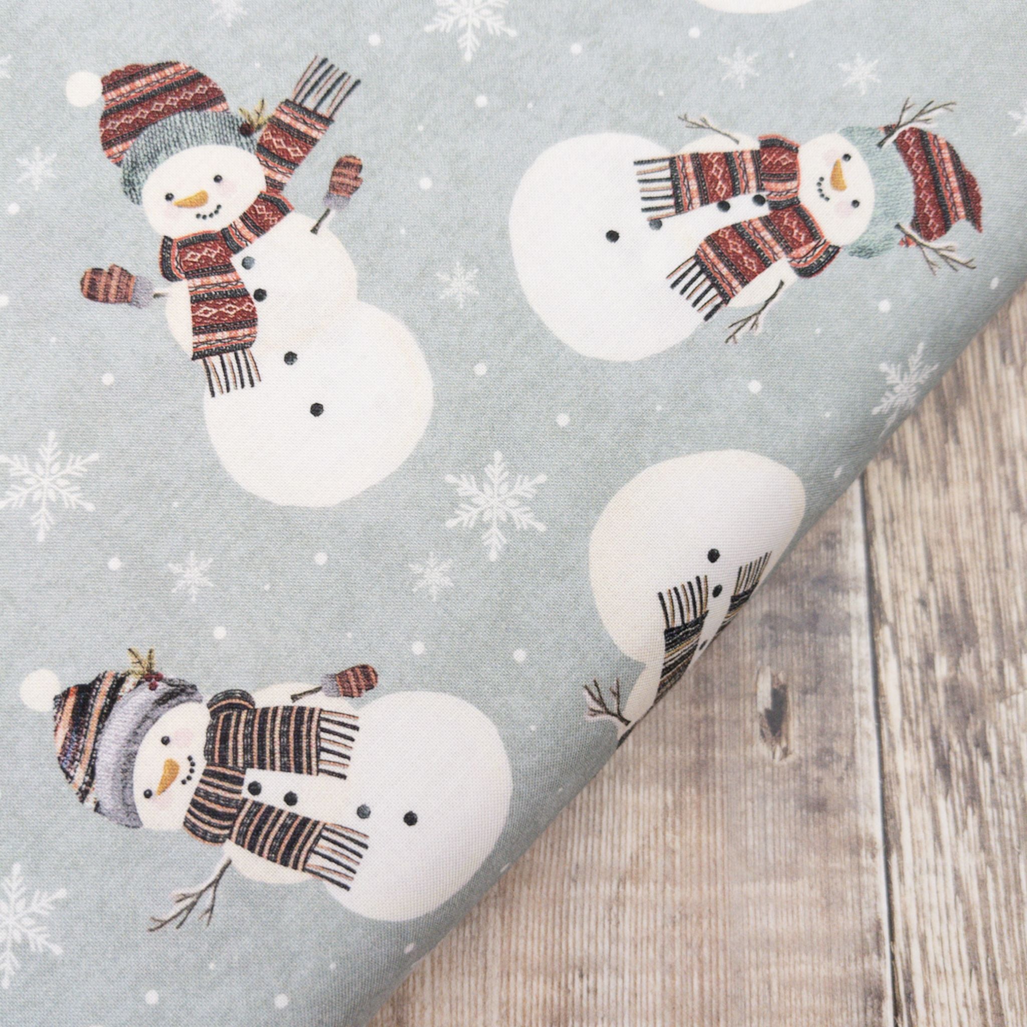 Snowmen and snowflakes on grey cotton - Let it Snow - Timeless Treasures