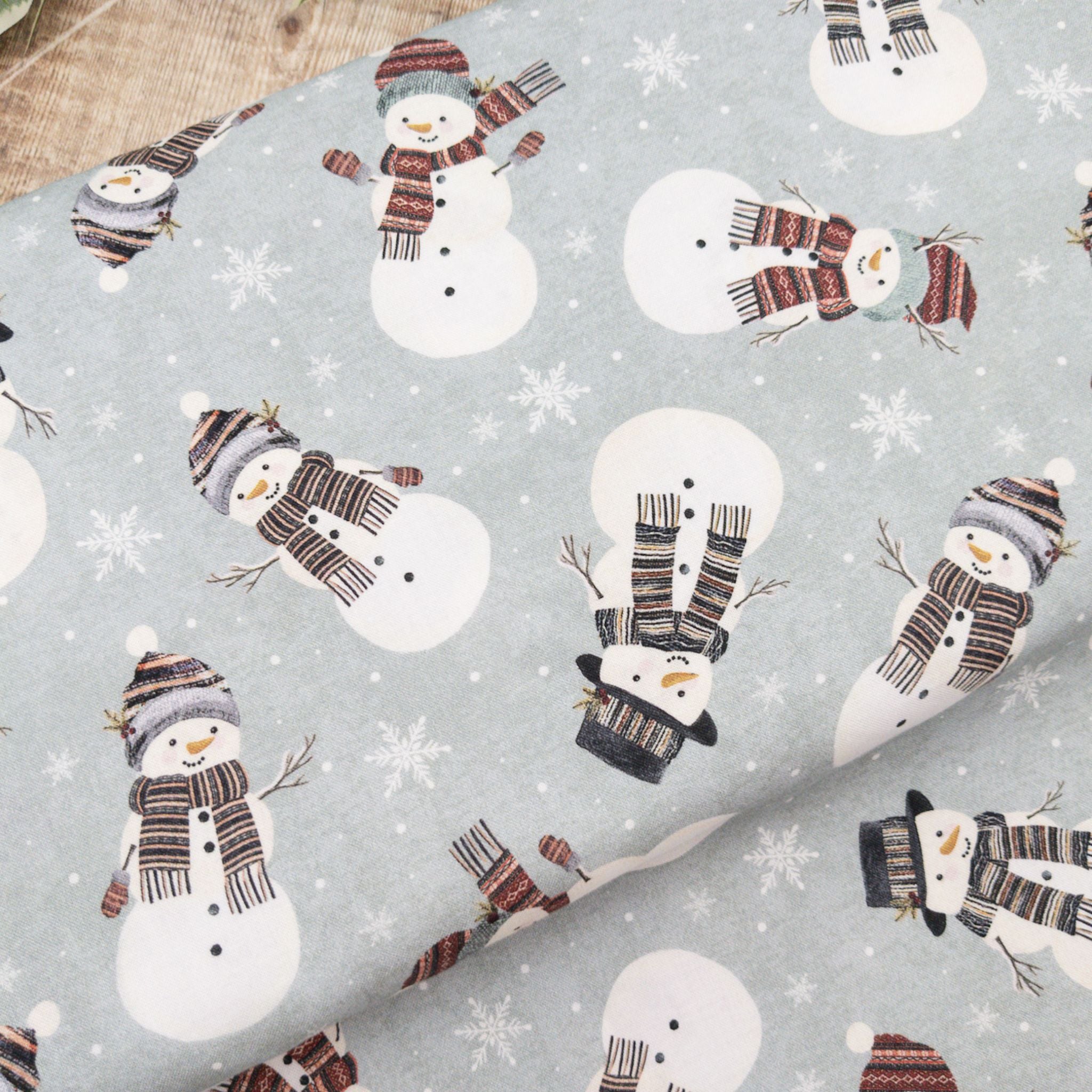 Snowmen and snowflakes on grey cotton - Let it Snow - Timeless Treasures