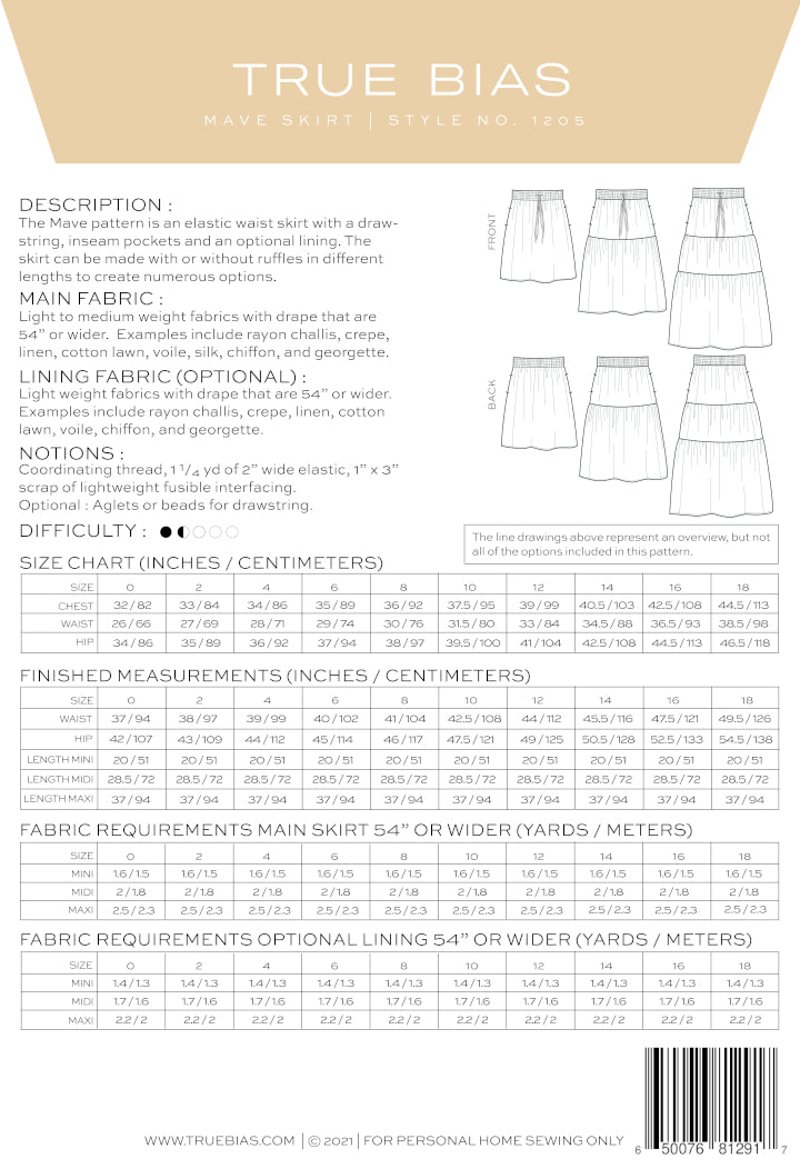 Mave dressmaking skirt pattern - True Bias