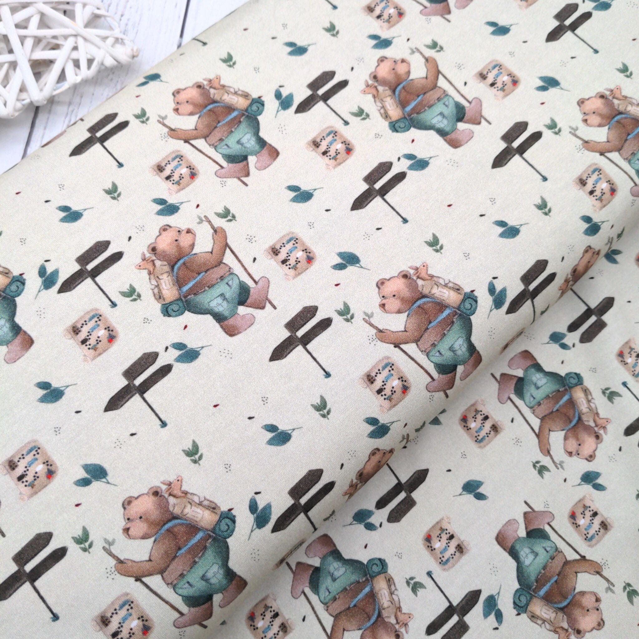 Jersey fabric Adventure Bear on beige cotton Jersey - 220gsm