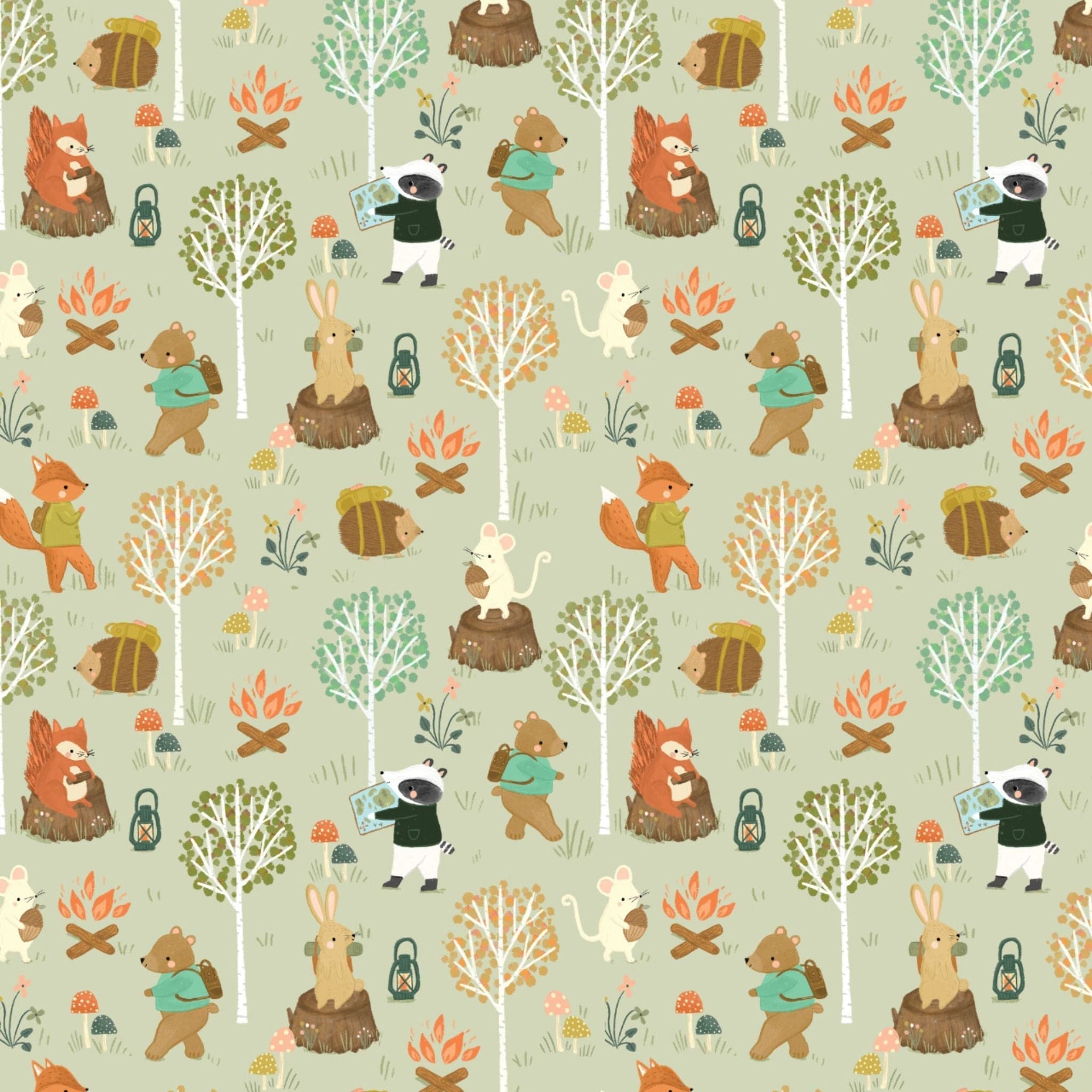 cotton fabric Animal adventures - green - Cedar Camp - Dashwood Studio