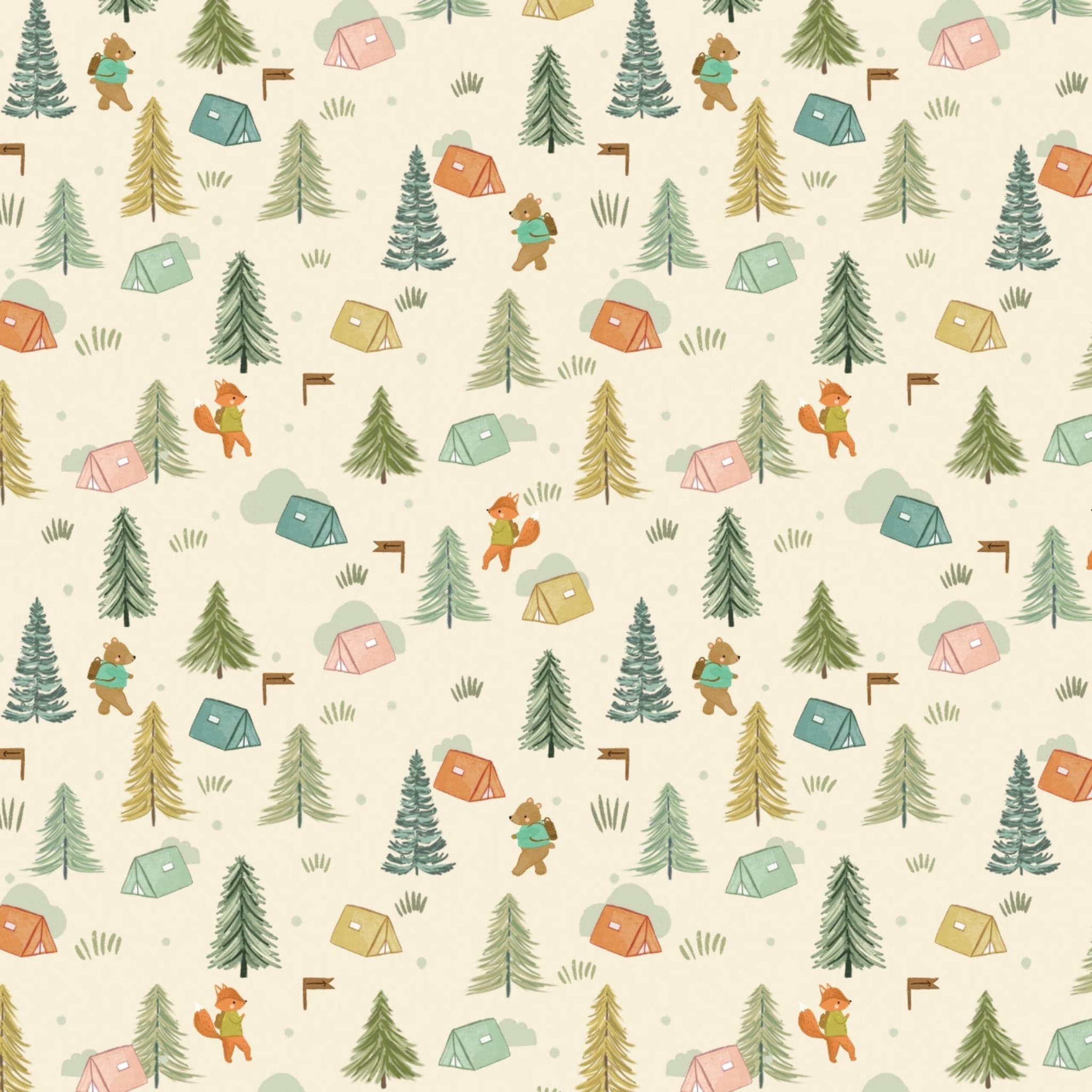 cotton fabric Animal adventures - green - Cedar Camp - Dashwood Studio