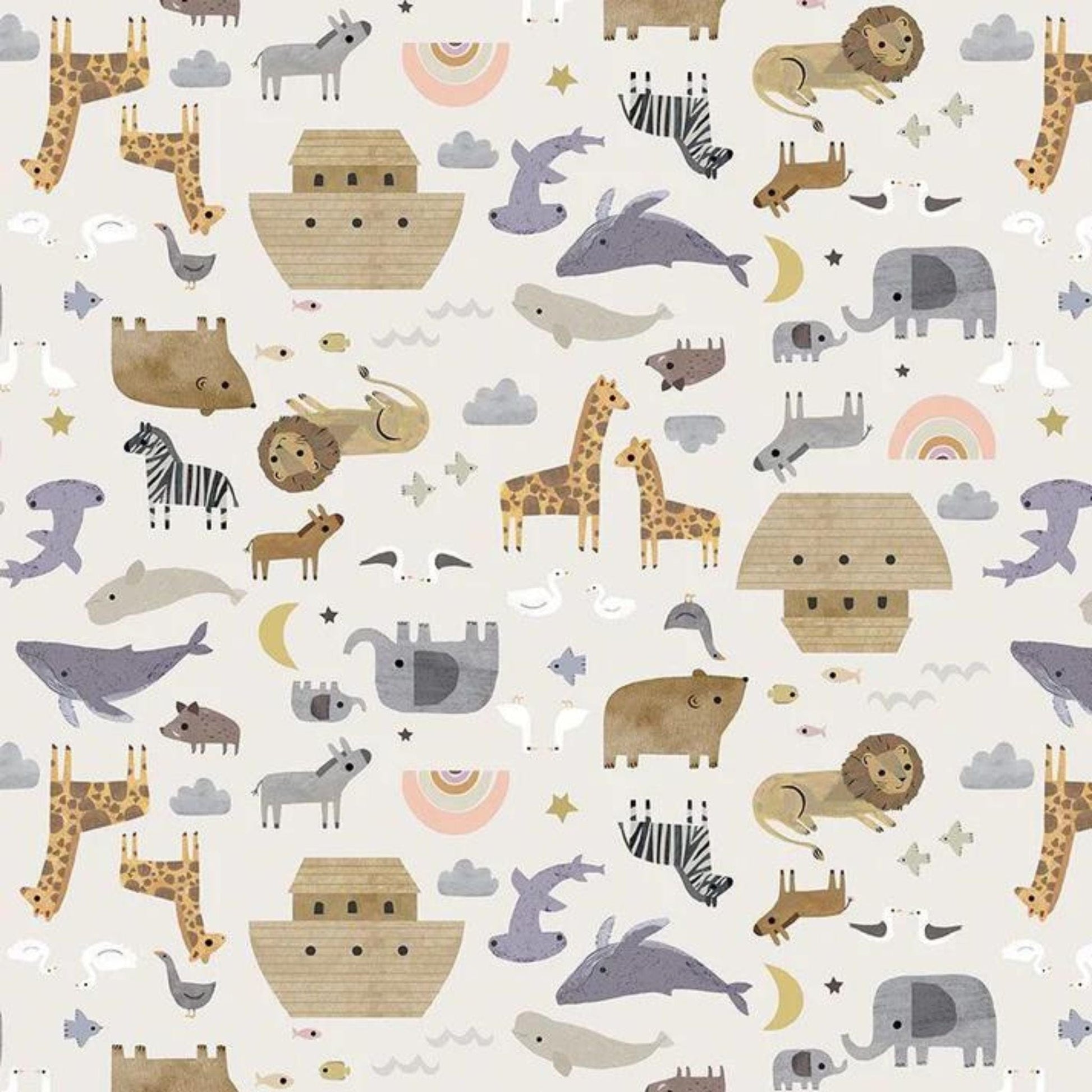 cotton fabric Animal Pairs - Grey - Noah's Ark - Dear Stella