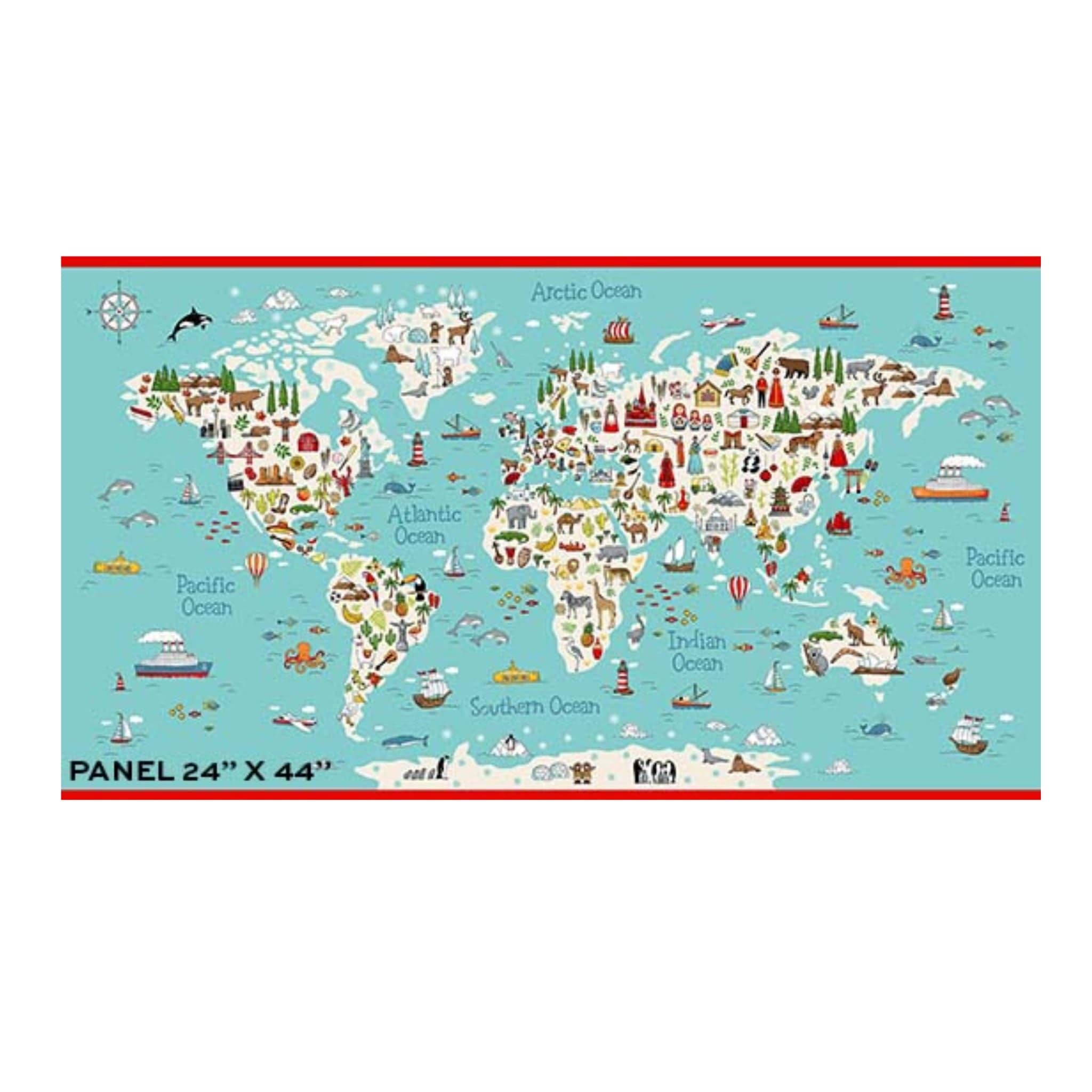 Fabric Animal World Map - Around the World by Makower