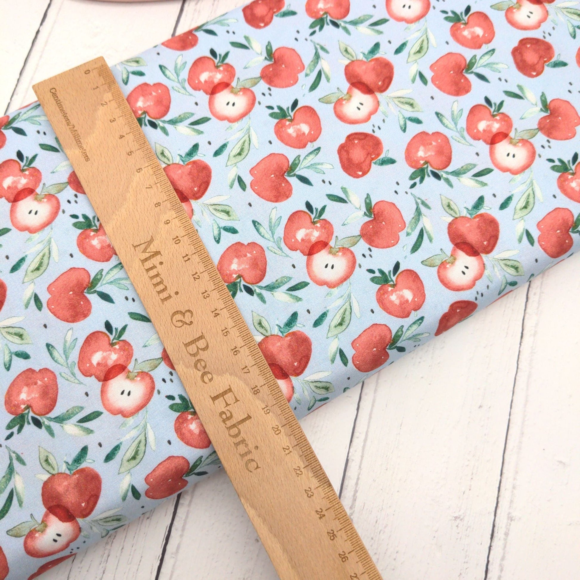 Fabric Apples on blue cotton - Storybook Farm - Dear Stella - DCJ2394