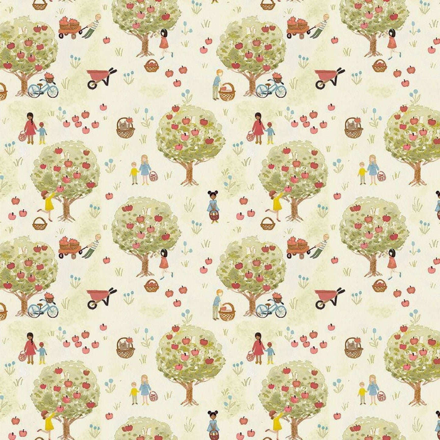 Fabric Apples on blue cotton - Storybook Farm - Dear Stella - DCJ2394