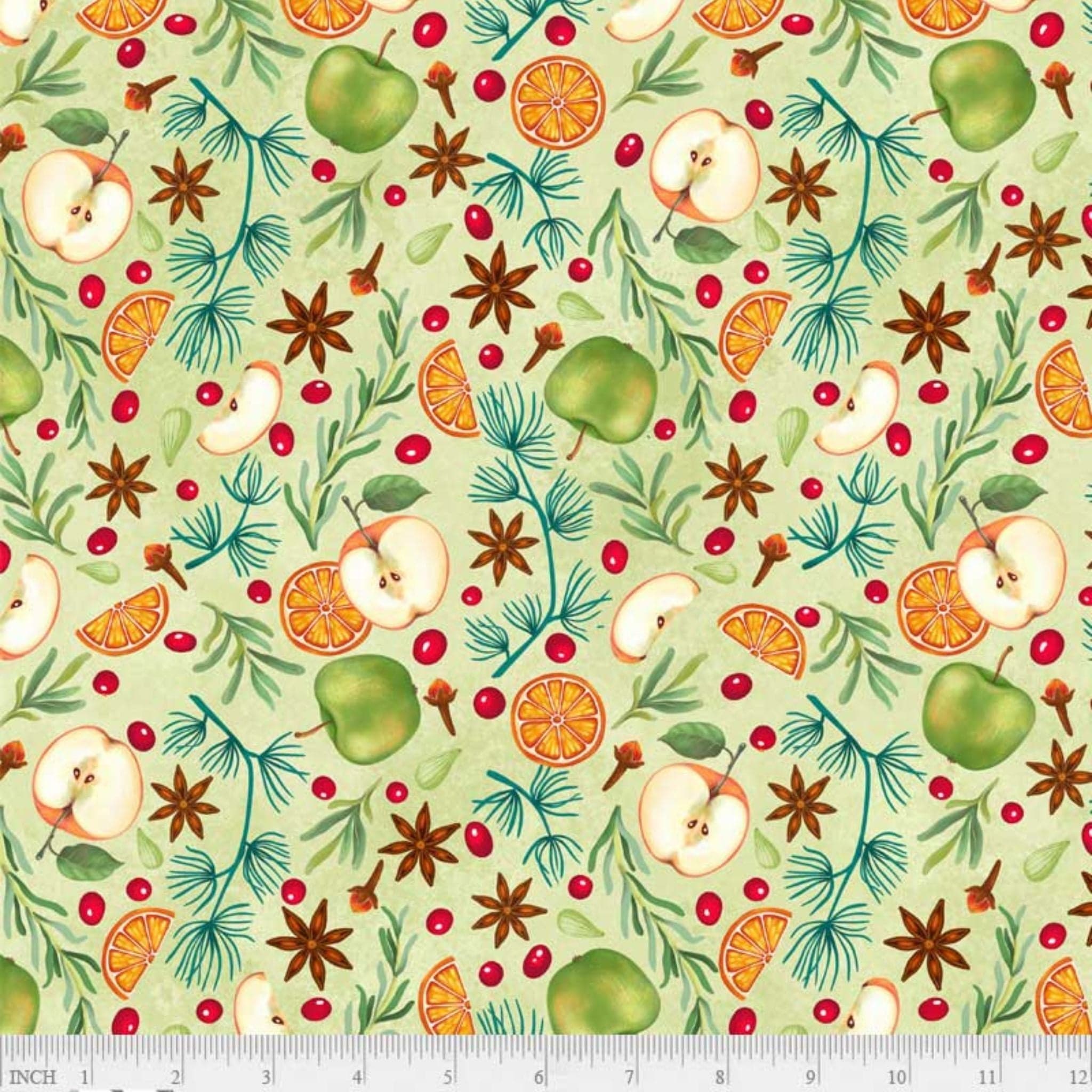 cotton fabric Apples on green cotton - Hot Cider -  P & B Textiles - HCID 5142 LG