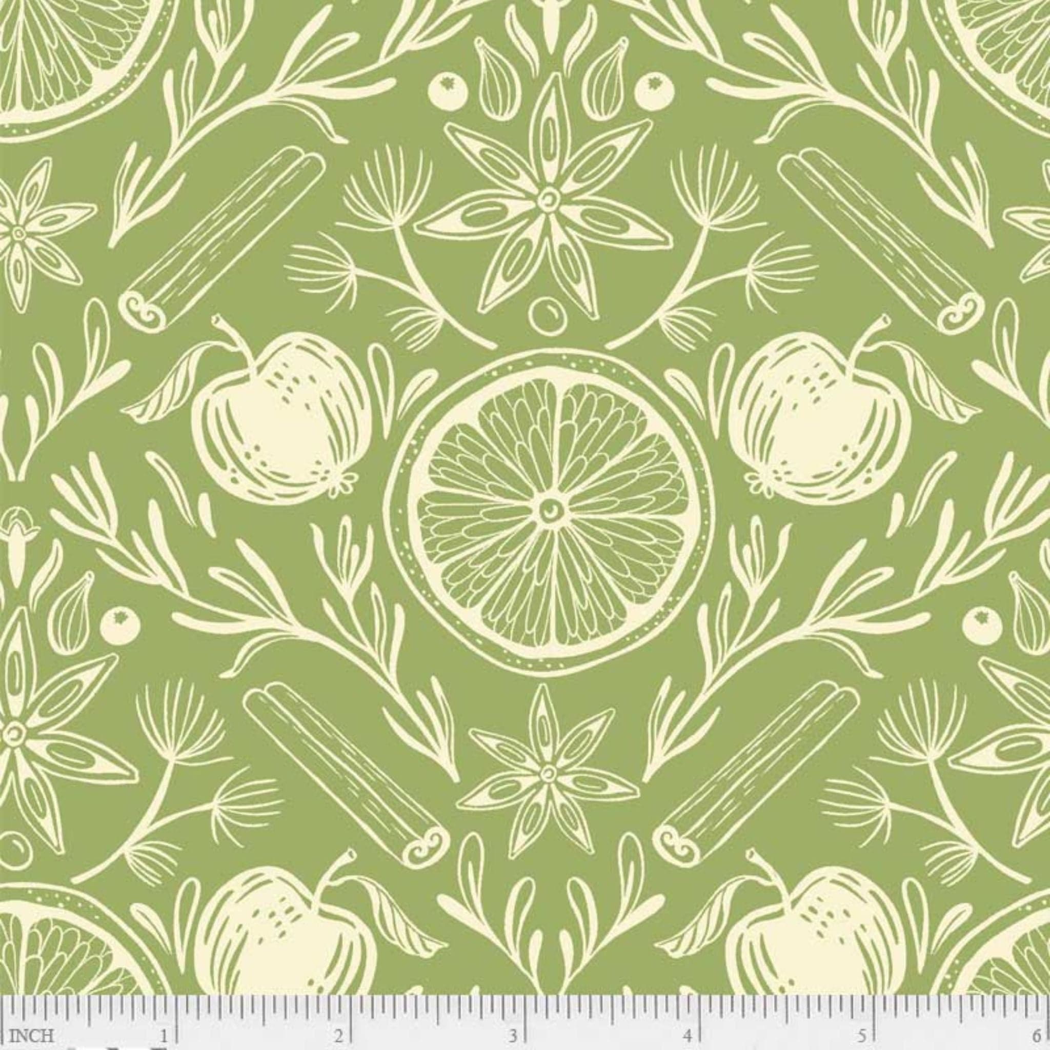 cotton fabric Apples on sage green cotton -Hot Cider -  P & B Textiles - HCID 5145 G