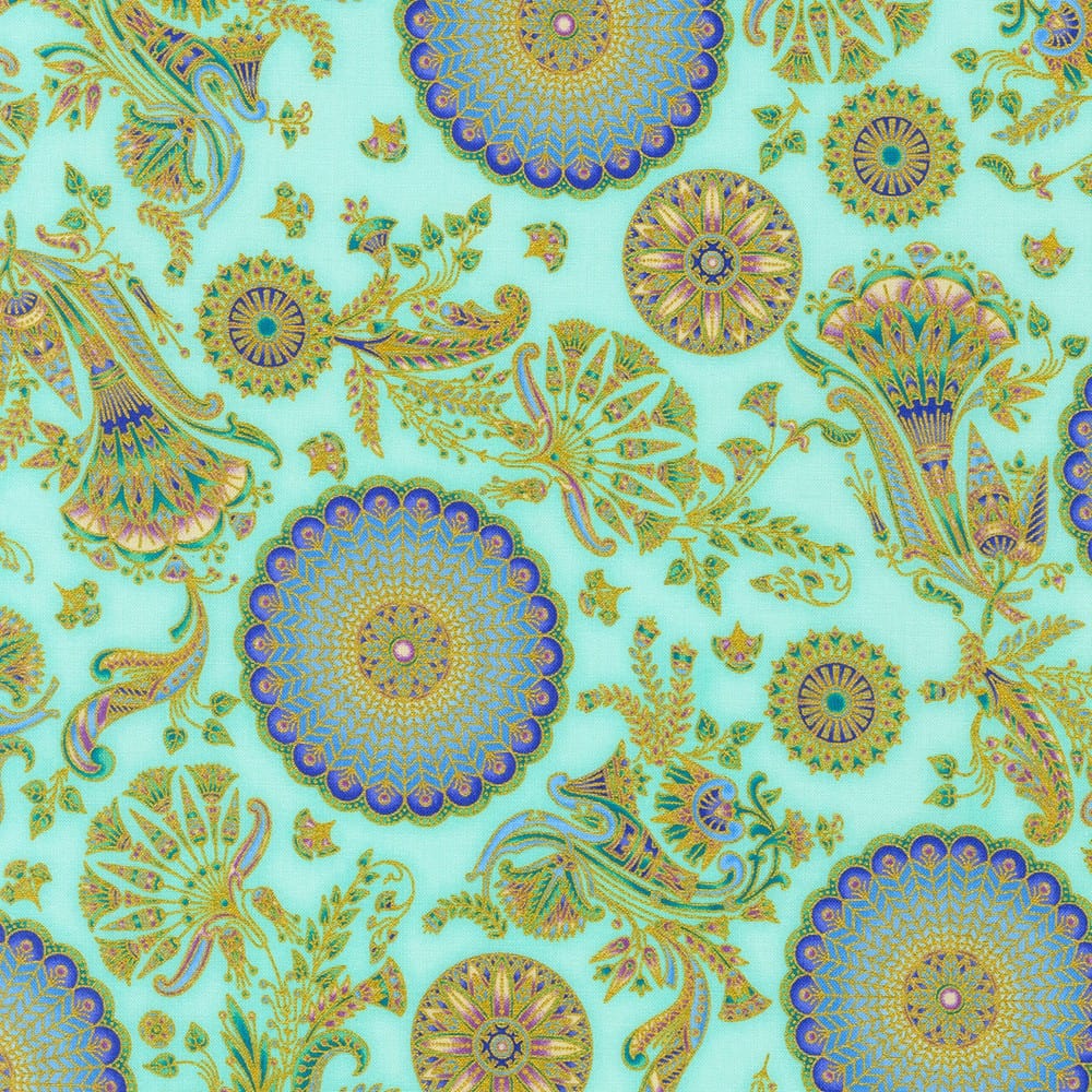 cotton fabric Aqua Egyptian inspired cotton fabric - Ancient Beauty - Robert Kaufman