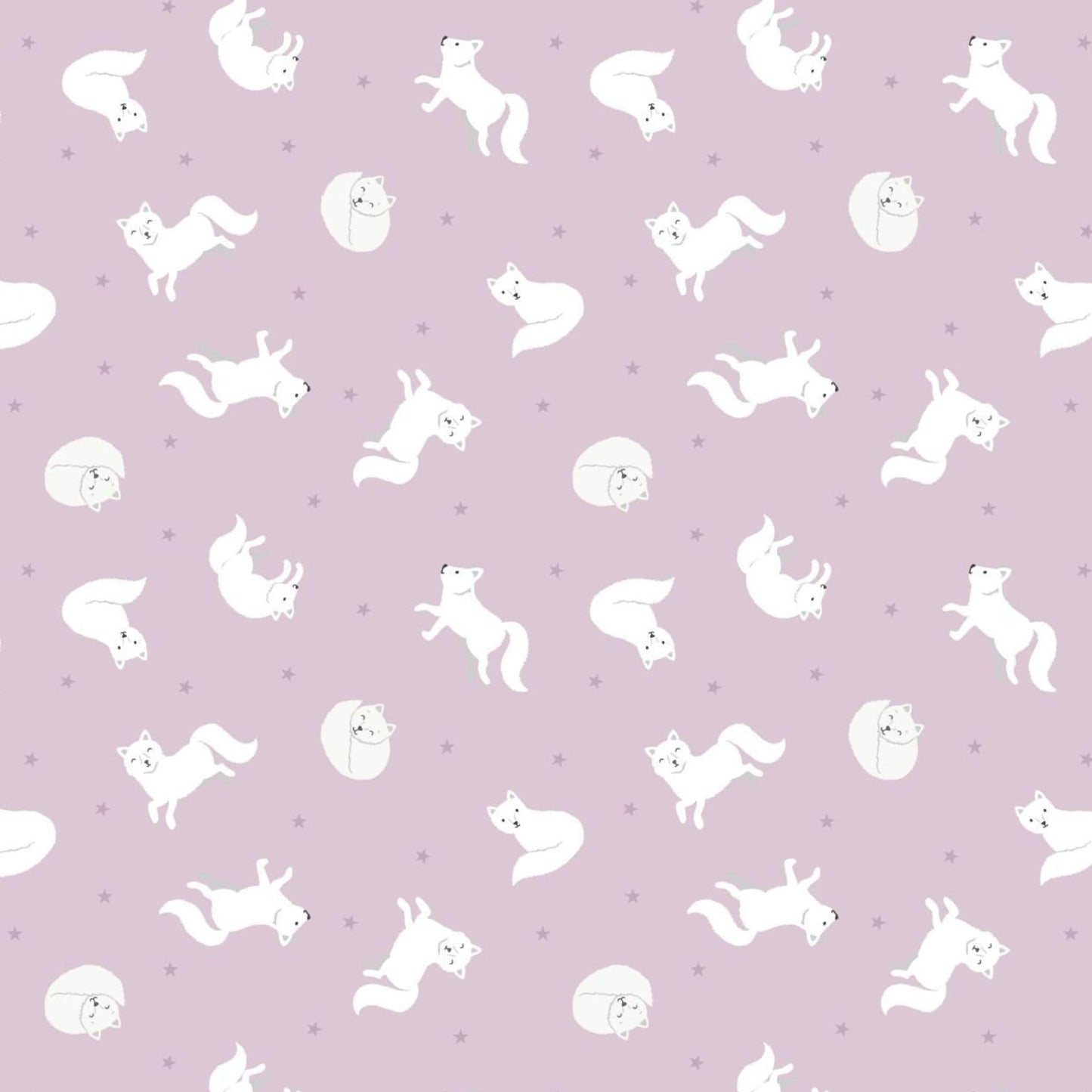 Fabric Arctic fox on winter pink with pearl on cotton fabric - 'Polar Animals' Lewis & Irene