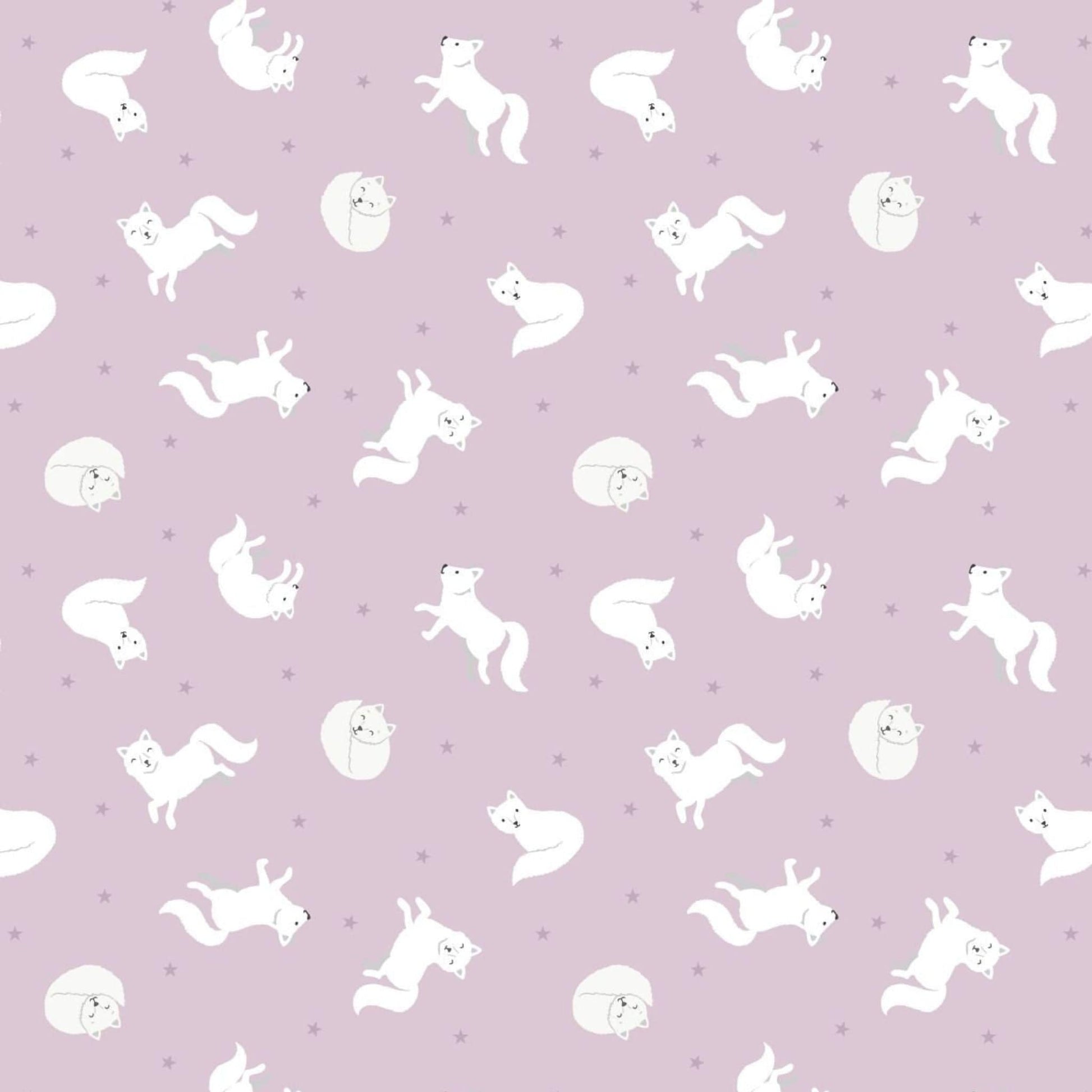 Fabric Arctic fox on winter pink with pearl on cotton fabric - 'Polar Animals' Lewis & Irene