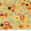 cotton fabric Autumn flowers on green cotton - Fall's in Town - Riley Blake