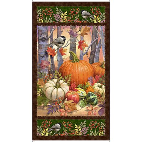 Cotton Fabric Autumn Forest - Pumpkins and Gourds - Forest- QT Fabrics