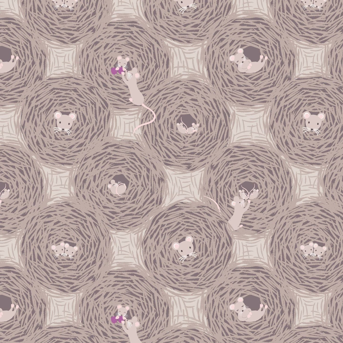 Fabric Autumn harvest nests on grey cotton fabric - Autumn Fields Re-loved by Lewis and Irene